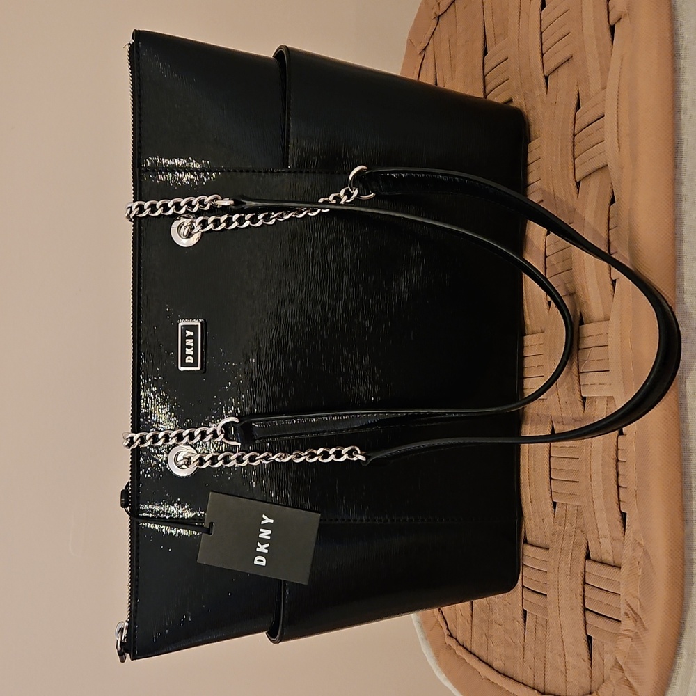 NEW DKNY Gigi Medium Tote Black Patent